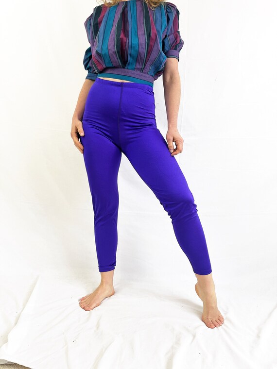 Vintage 80s 90s Purple Shiny Spandex Leggings Cobblestones XXXL