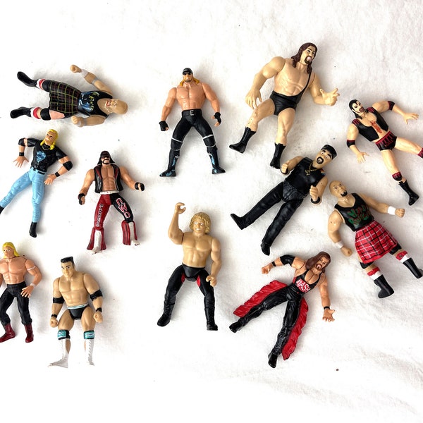 Huge Lot of 13 Vintage 90s 1990s 1998 WCW Wrestling Toy Biz Die Cast Metal and Plastic Figures Figurines