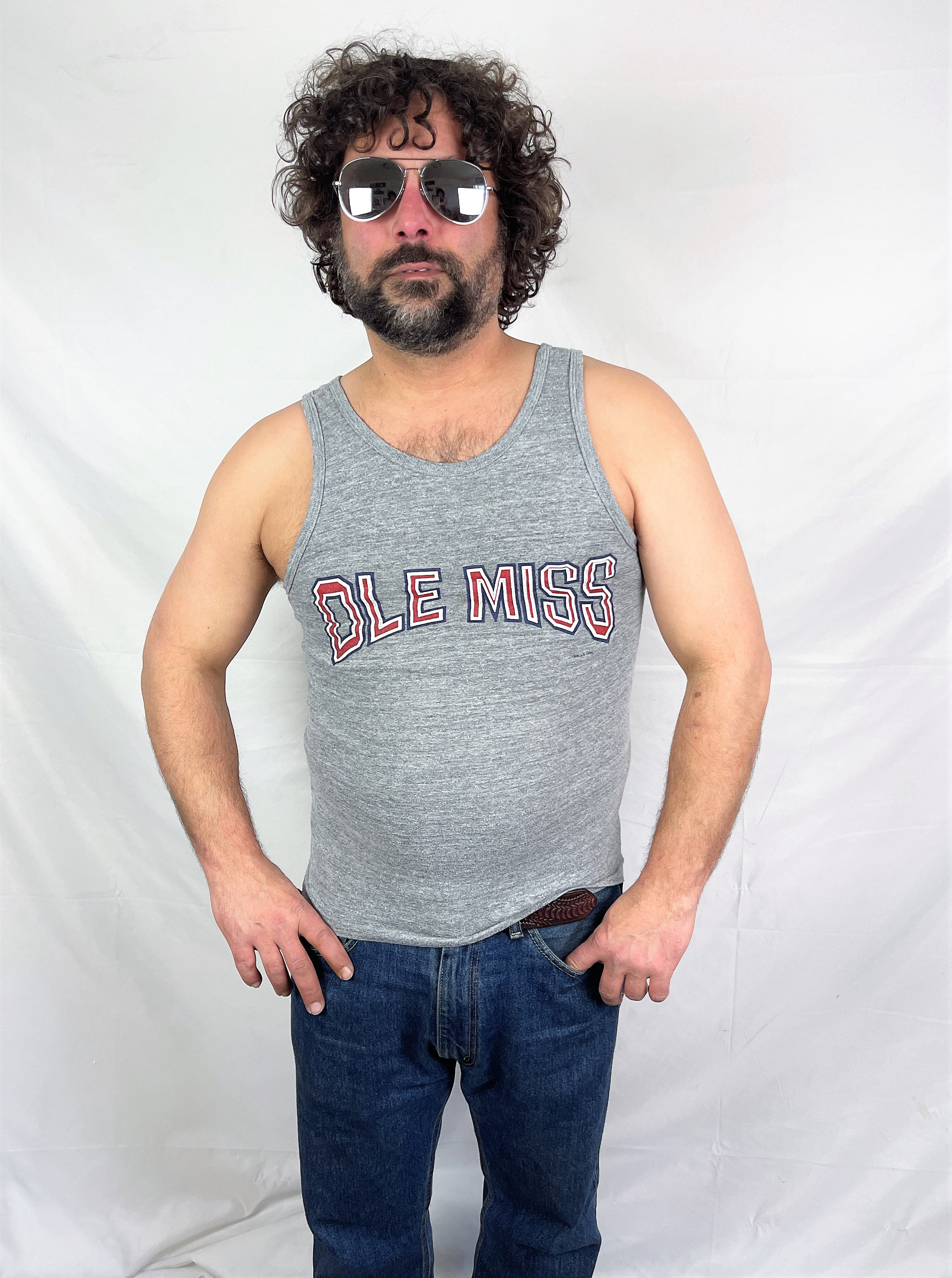 Buy Vintage 80s Gray Rayon Blend Ole Miss Tank Top Shirt Online in