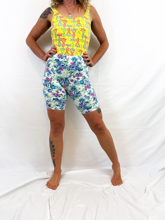 Vintage 1980s 90s Floral Cotton Spandex Leggings Shorts by Rain