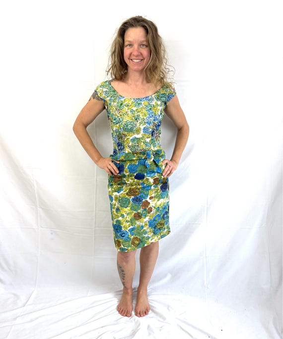 Buy Vintage 1950s 50s Sequined Sequin Watercolor Floral Silk