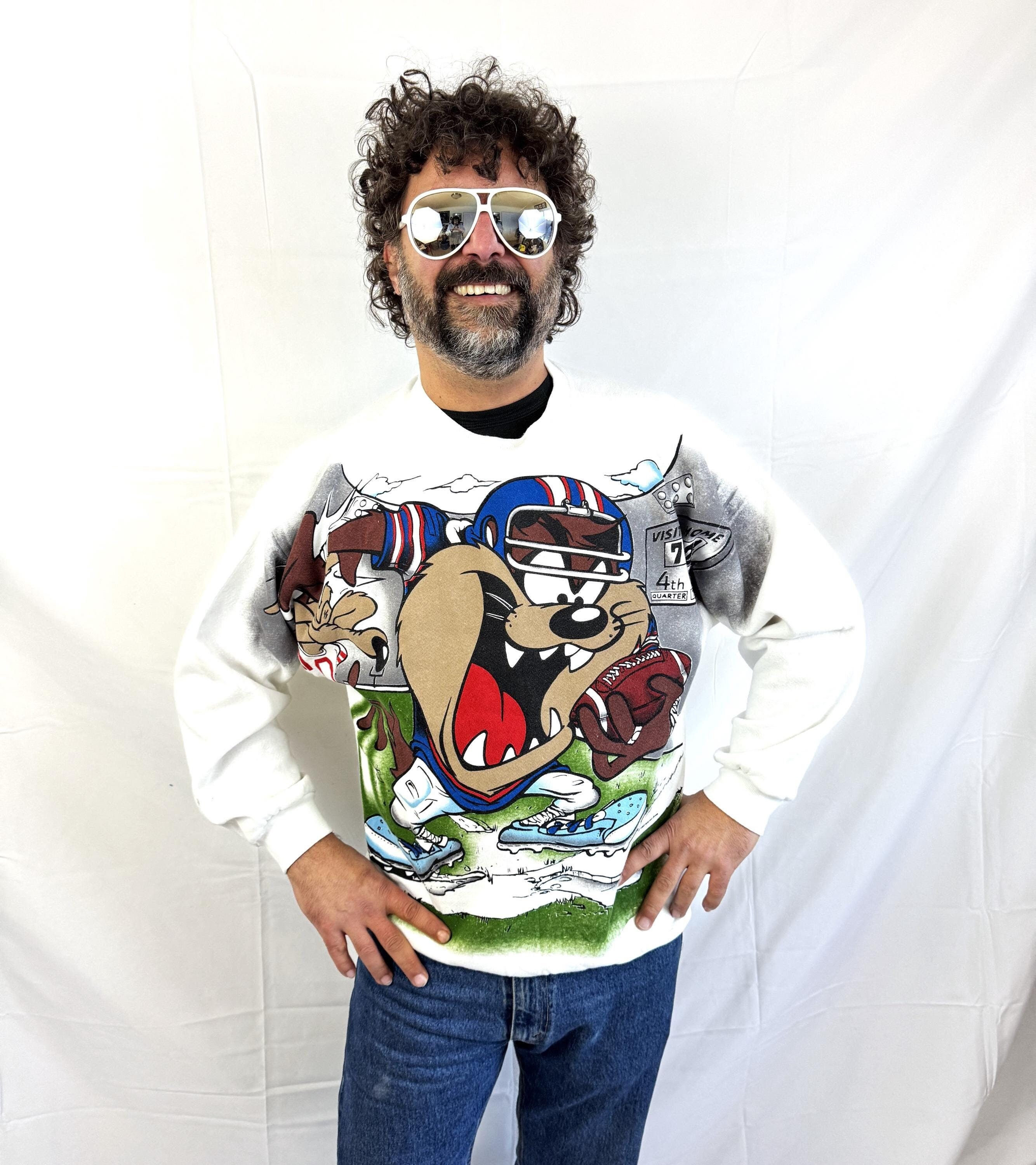 Vintage 90s Looney Tunes Taz Football Sweatshirt - Deadstock XL - Etsy