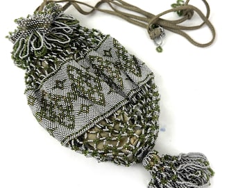 Amazing 1920s Edwardian Beaded Art Deco Flapper Handbag Purse - Reticule Microbead Drawstring