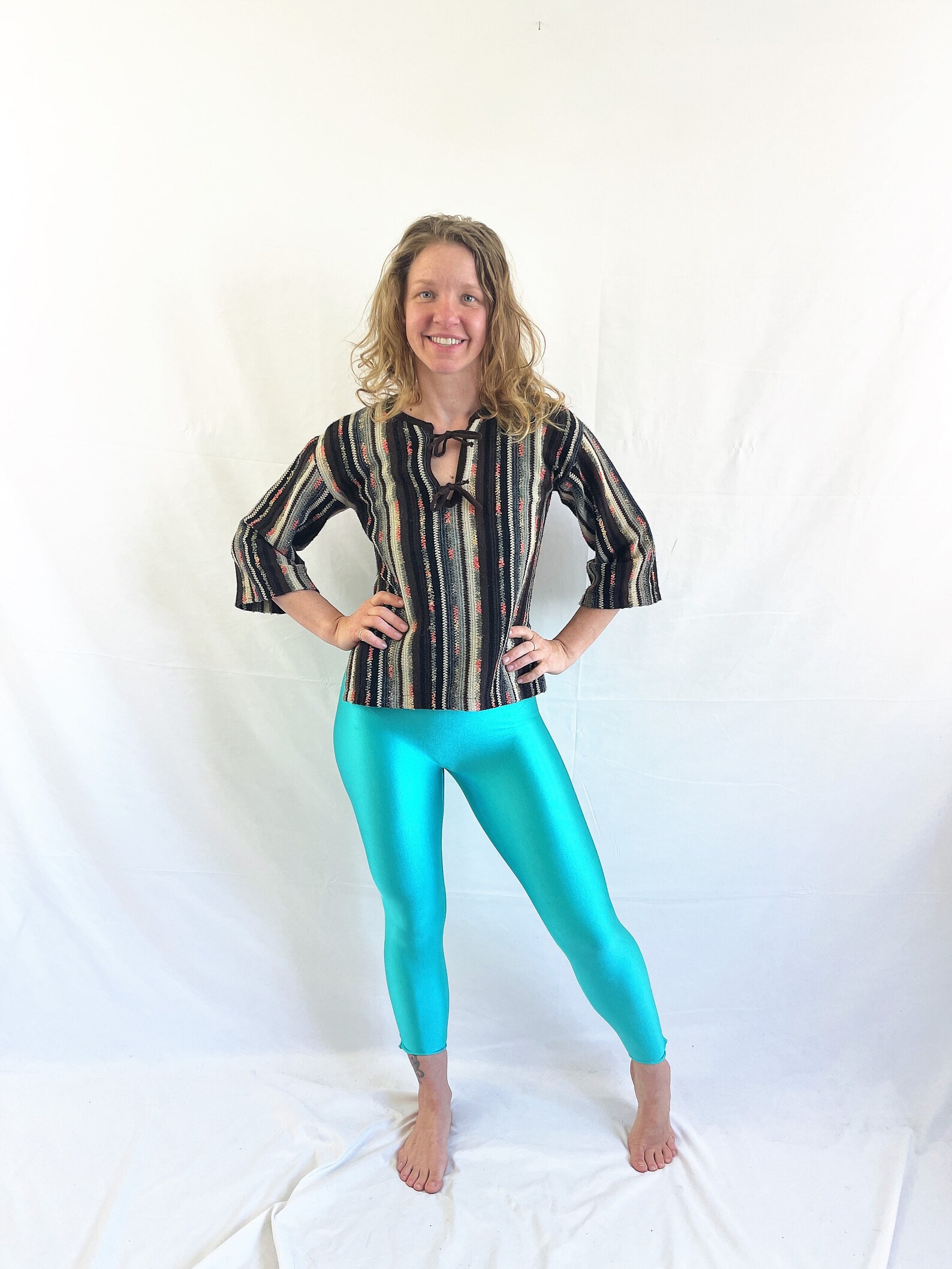 Vintage 60s/70s Acrylic Striped Pullover Sweater, Vegan S