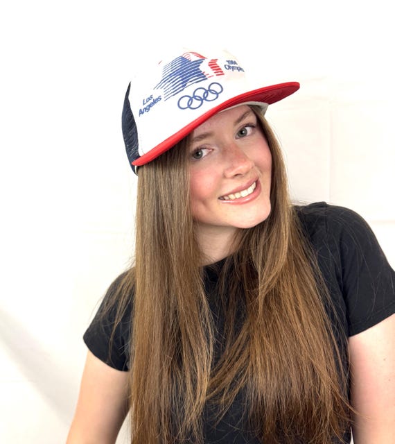 Casquette Trucker Ajustable Outerstuff Royal Los Angeles Jeux Olympiques De Los Angeles 1984 Avec %c3%a9toiles Et Anneaux En Mousse Sur Le Devant