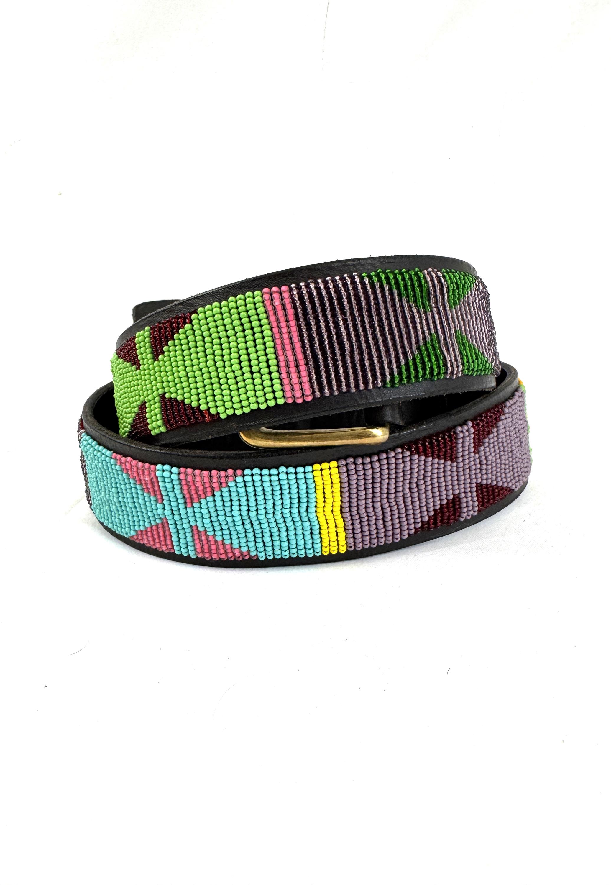Vintage Black leather Blue glass Seed Bead southwestern festival belt size 29 FullSizeRender_46890d92-aa5f-  main image 2