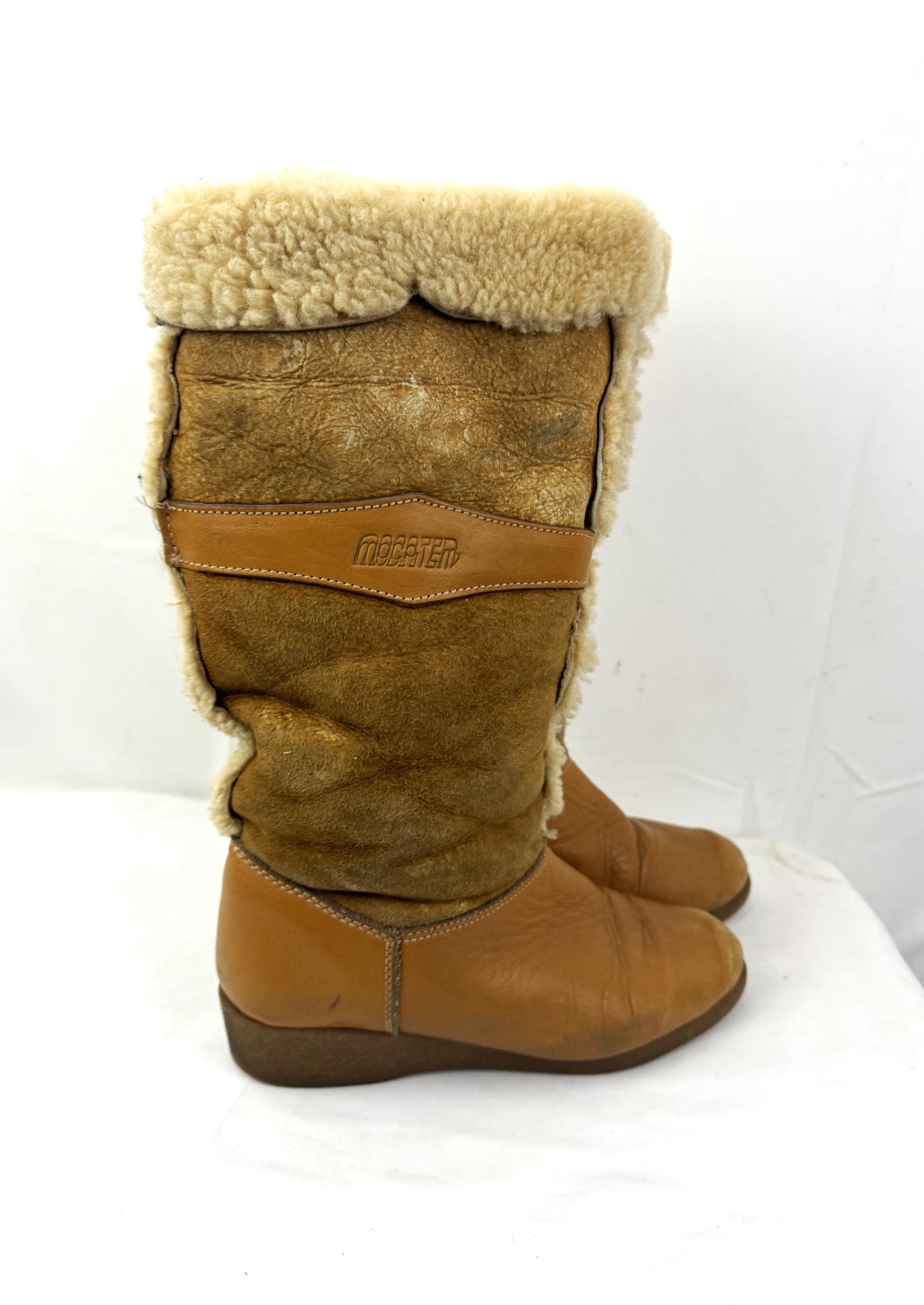 Vintage 70s 1970s RARE Shearling Suede Leather Tall Winter Boots ...