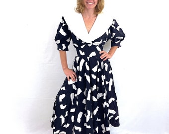 Vintage Vtg 1980s 80s Polka Dot Black White Choon California Dress