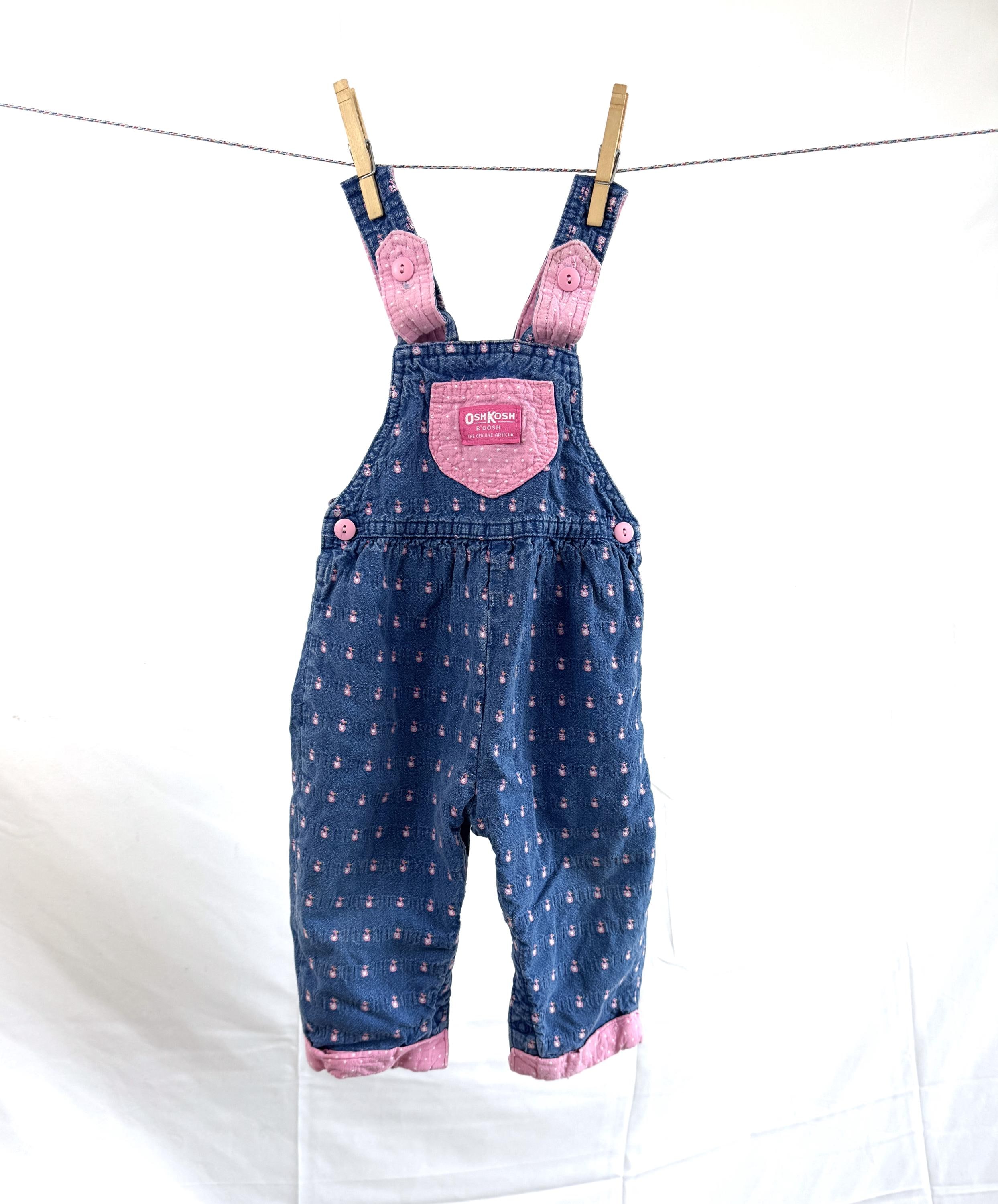 Vintage Oshkosh B'gosh Kids Denim Overalls: Pink Duck Print Romper
