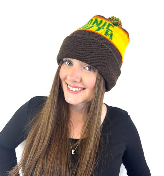 Vintage 90s Sonic Youth Knit Hat Beanie Pom Pom Stocking Cap