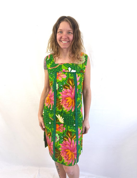 Vintage 1960 60s Hawaiian Karen Ann Mini Barkcloth Dr… - Gem