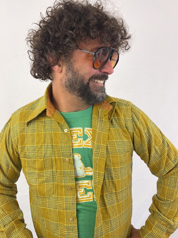 Vintage 1970s 70s Wool Button Up Plaid Shirt - Sh… - image 2