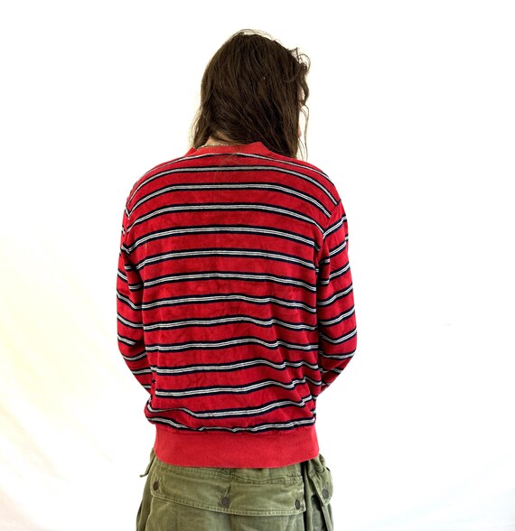 Vintage 1980s 80s Striped Velour Pullover Top - C… - image 4