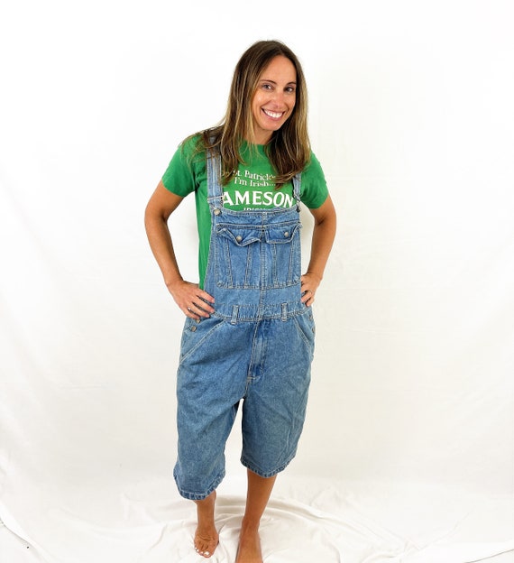 Vintage 90s 1990s Denim Overalls Bibs Shorts - Ri… - image 4