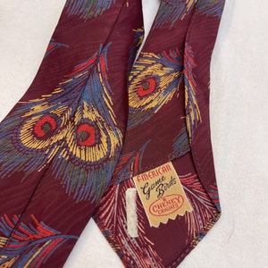 Vintage 40s 50s 1940s Rayon Necktie Tie American Game Birds Cheney Cravats Peacock image 6