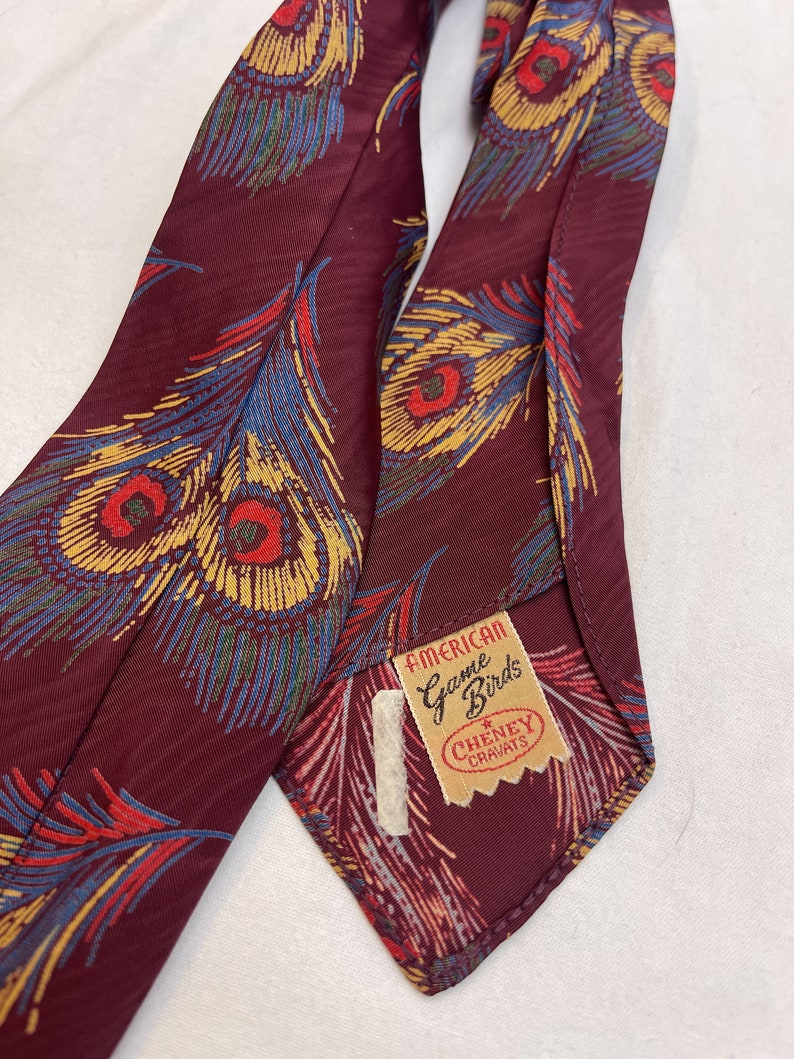 Vintage 40s 50s 1940s Rayon Necktie Tie American Game Birds Cheney Cravats Peacock image 6