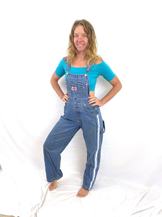 Vintage 90s 1990s Striped Denim Overalls - Revolt… - image 2