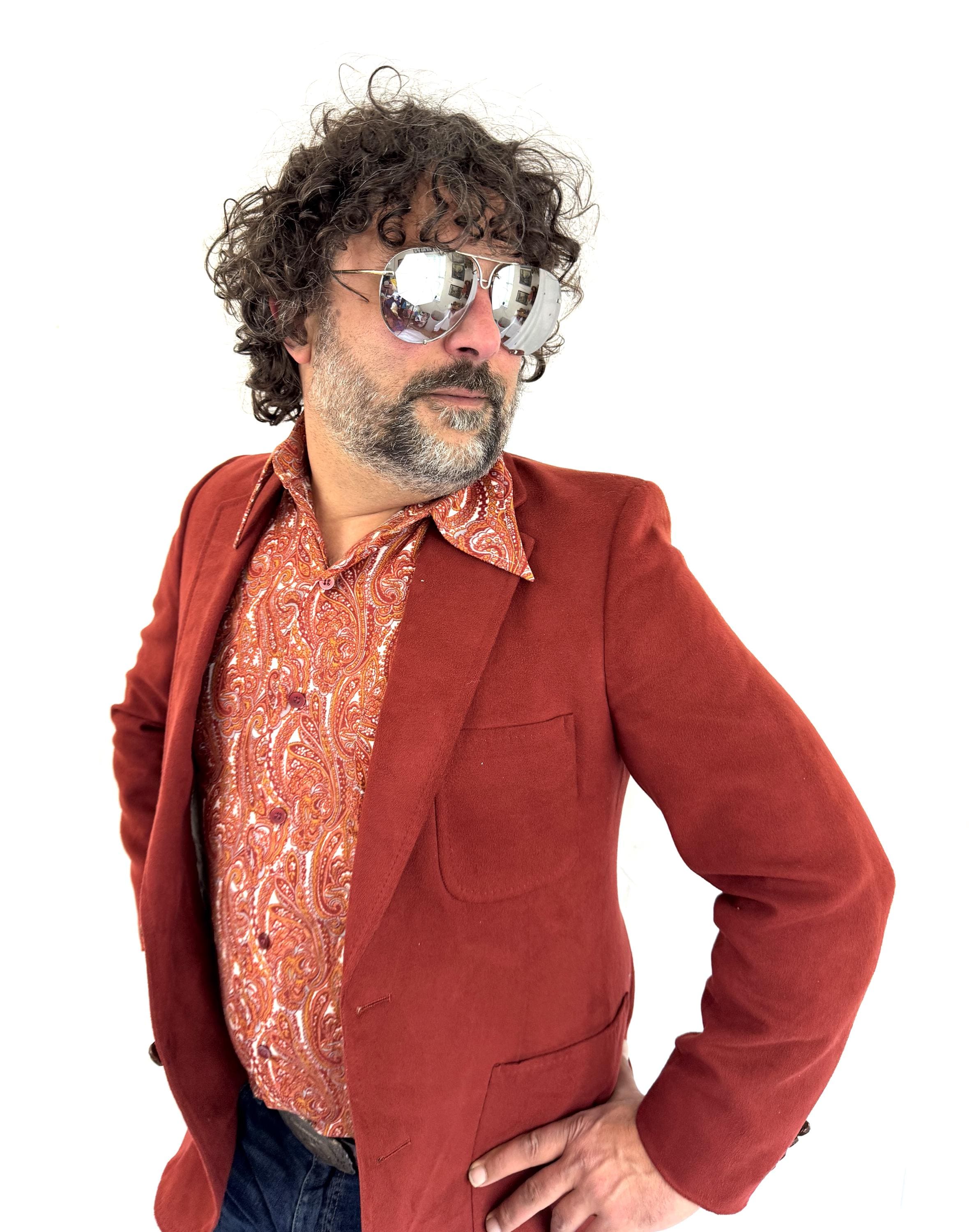 Vintage 1970s 70s Men's Feather Suede Jacket Blazer - Lanvin Paris