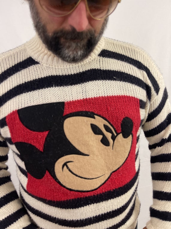 Vintage 80s 1980s Striped Mickey Mouse Knit Sweat… - image 2