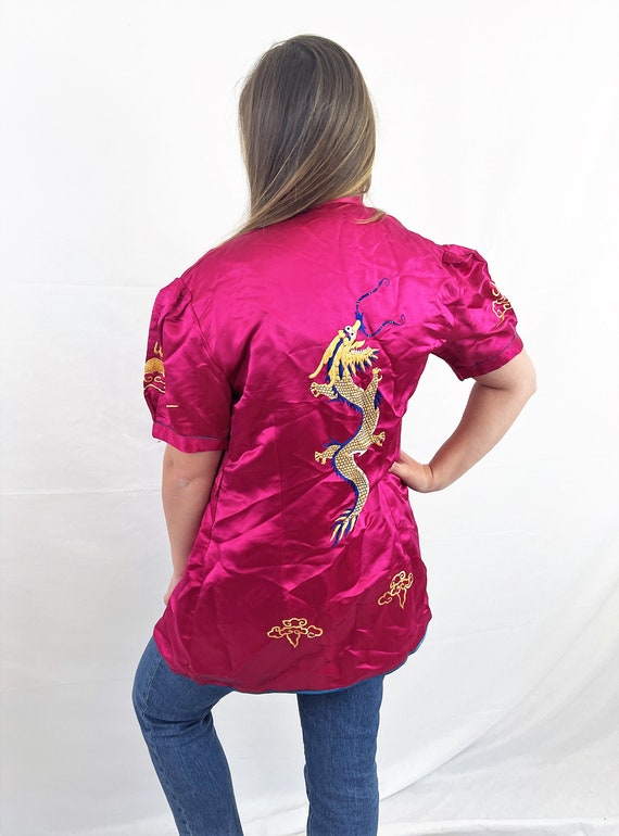 RARE Vintage Asian Eastern Embroidered Dragon Tun… - image 5