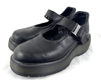 Vintage Y2K Black Leather Doc Dr. Martens Air Wair Shoes - Mary Jane T-strap Made in England - Size 4