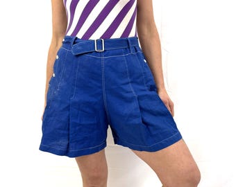Vintage 1930s 30s Women's Blue Cotton Shorts by Kenilworth with Attached Bloomers