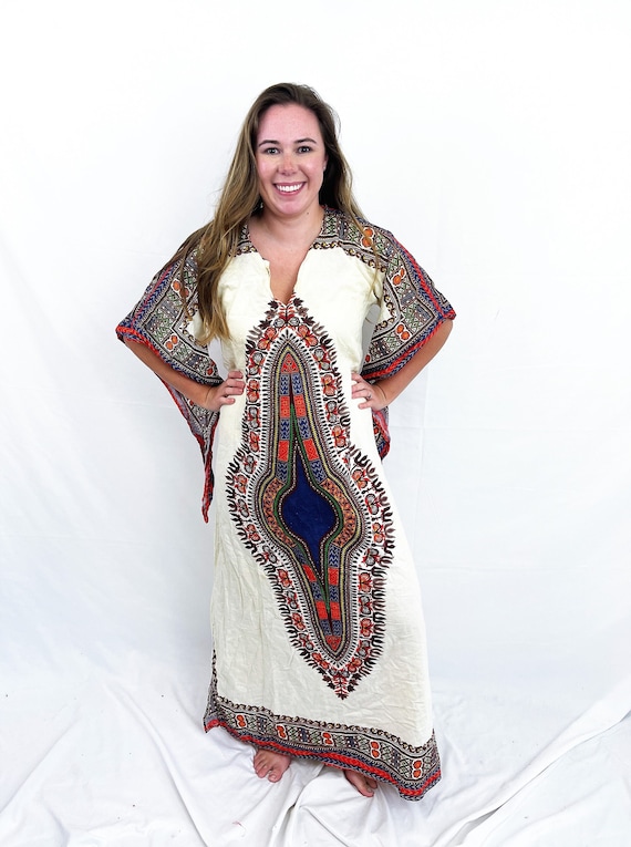 Vintage 1970s 70s Ethnic Boho Batik Dashiki Cafta… - image 1