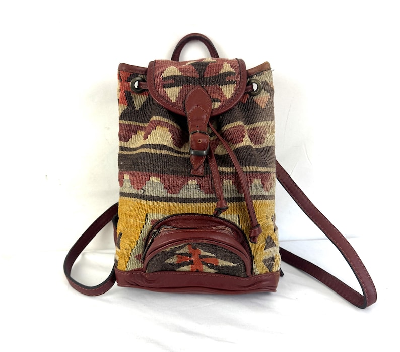 Rare Vintage Leather and Kilim Turkey Woven Mini Backpack Rucksack - Etsy
