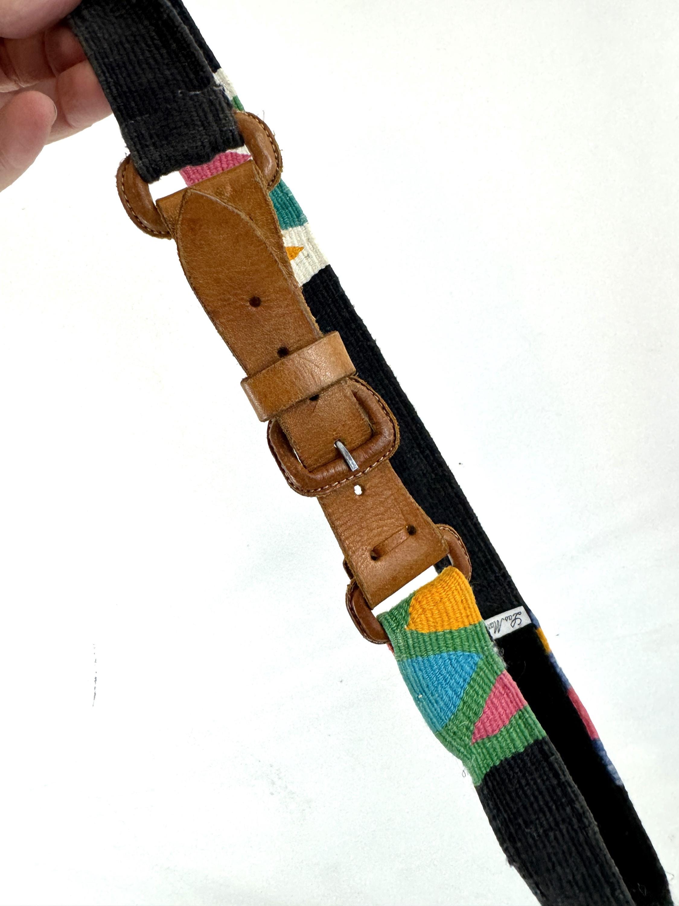 Vintage Leather Guatemalan Guatemala Rainbow Woven Cotton 