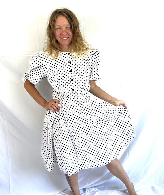 80s black and white dress 80s B+W Dotted Halter Dress
