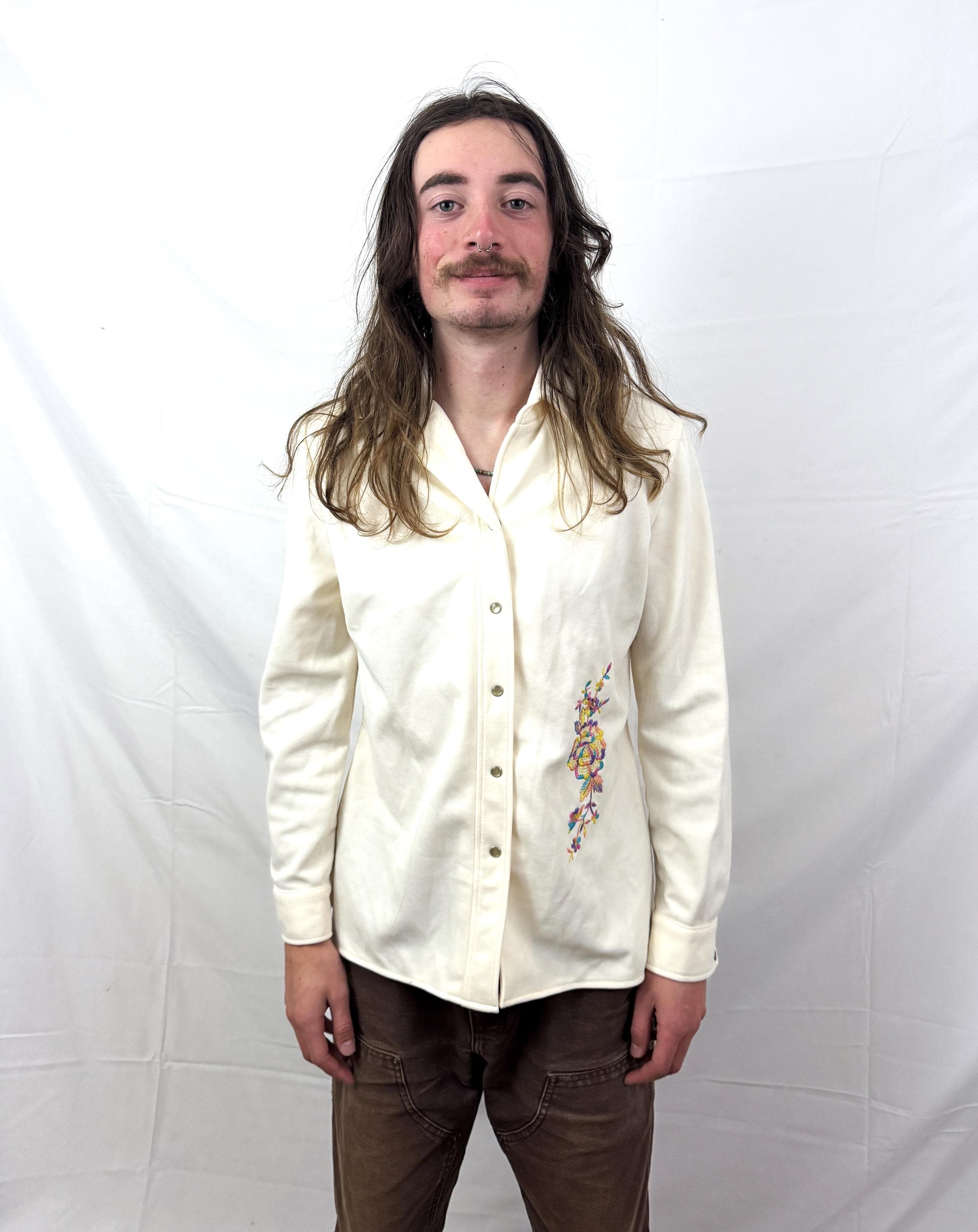 ▪️70’s【H bar C】VINTAGE SHIRT Vintage 70s H BAR C Western Shirt Sz L Chain Stitch Embroidery