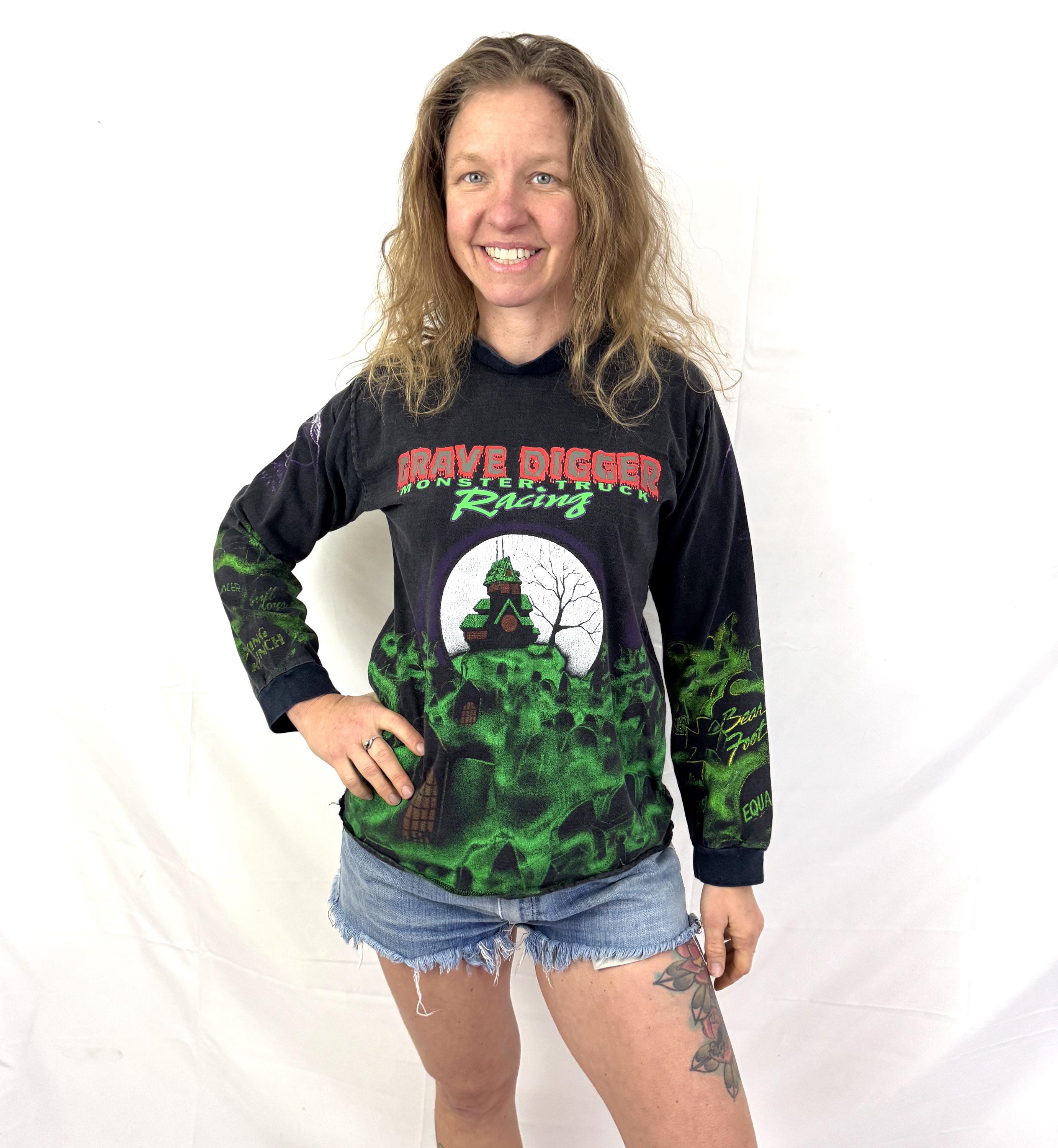 Vintage 90s Grave Digger Monster Truck All Over Print Long Sleeve