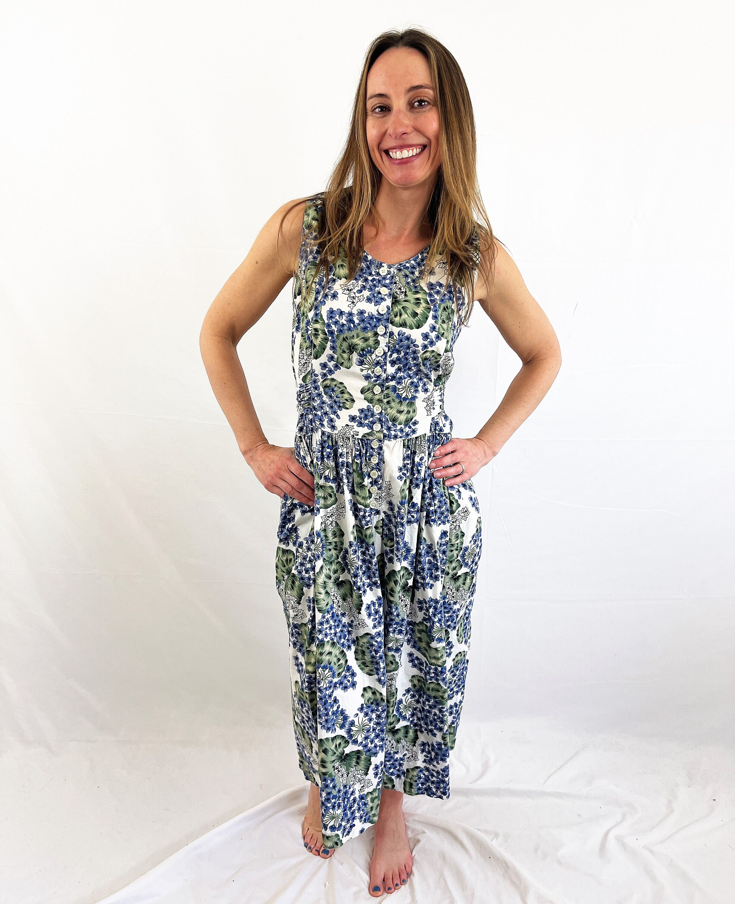 Vintage 80s Floral Garden Boho Cotton Summer Dress - Sugar