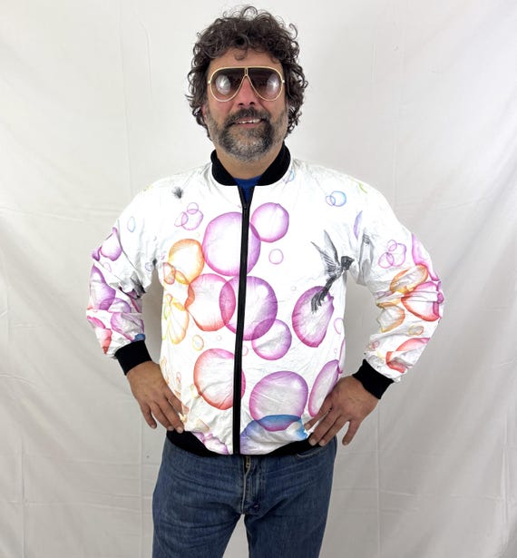 Vintage Tyvek by Dupont Feather Bubbles Lightweight Jacket Windbreaker - Printed on HP Latex 3rd Generation Printer