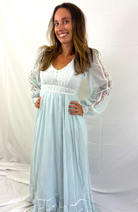 Vintage 1970s 70s Gunne Sax by Jessica Lace Floral Sh… - Gem