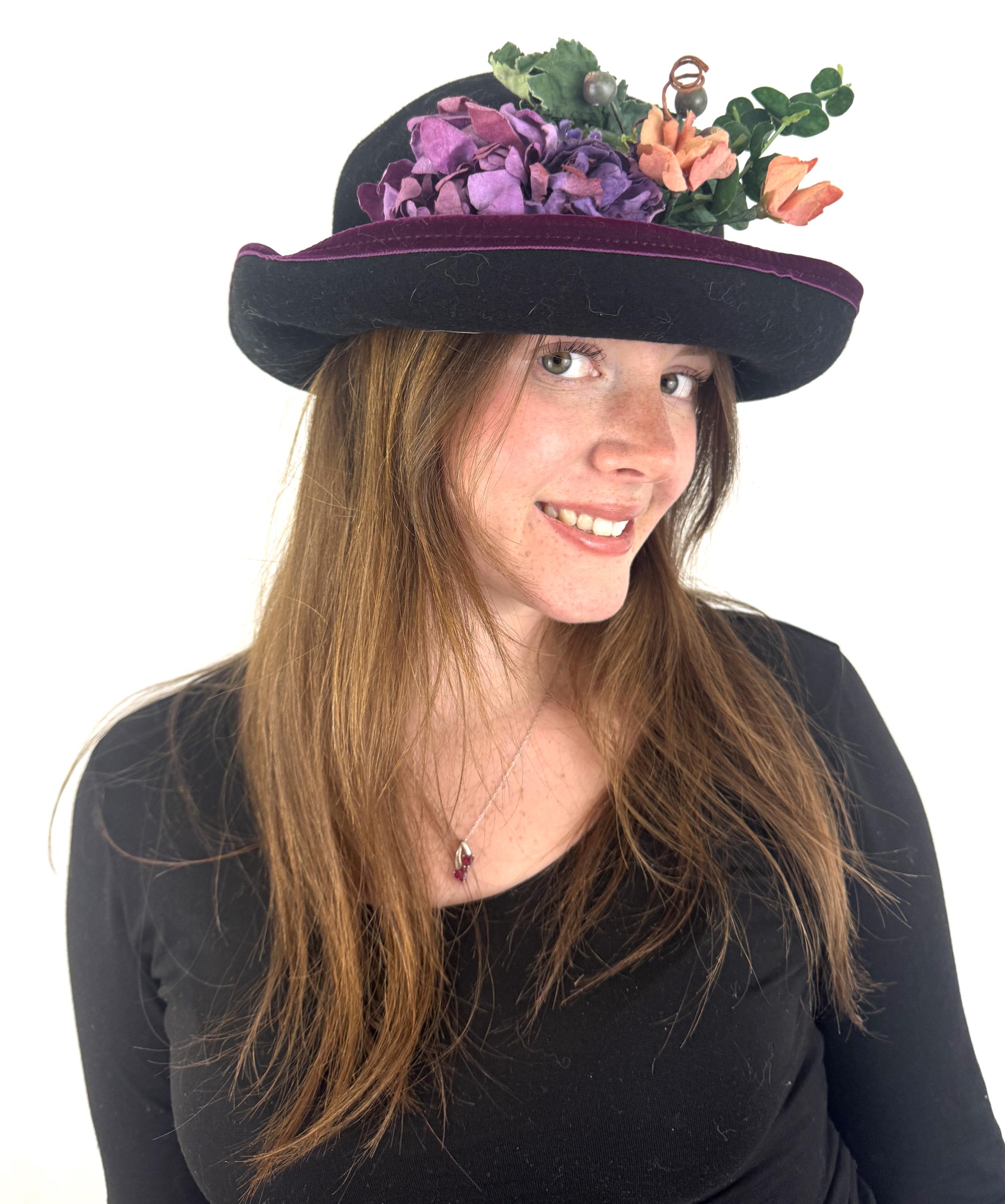 Vtg 80s 90s Mohair Wool Hat With Floral Accent Vintage 1980s 90s Wool Floral Blossom Designer Grunge Hat  main image 4