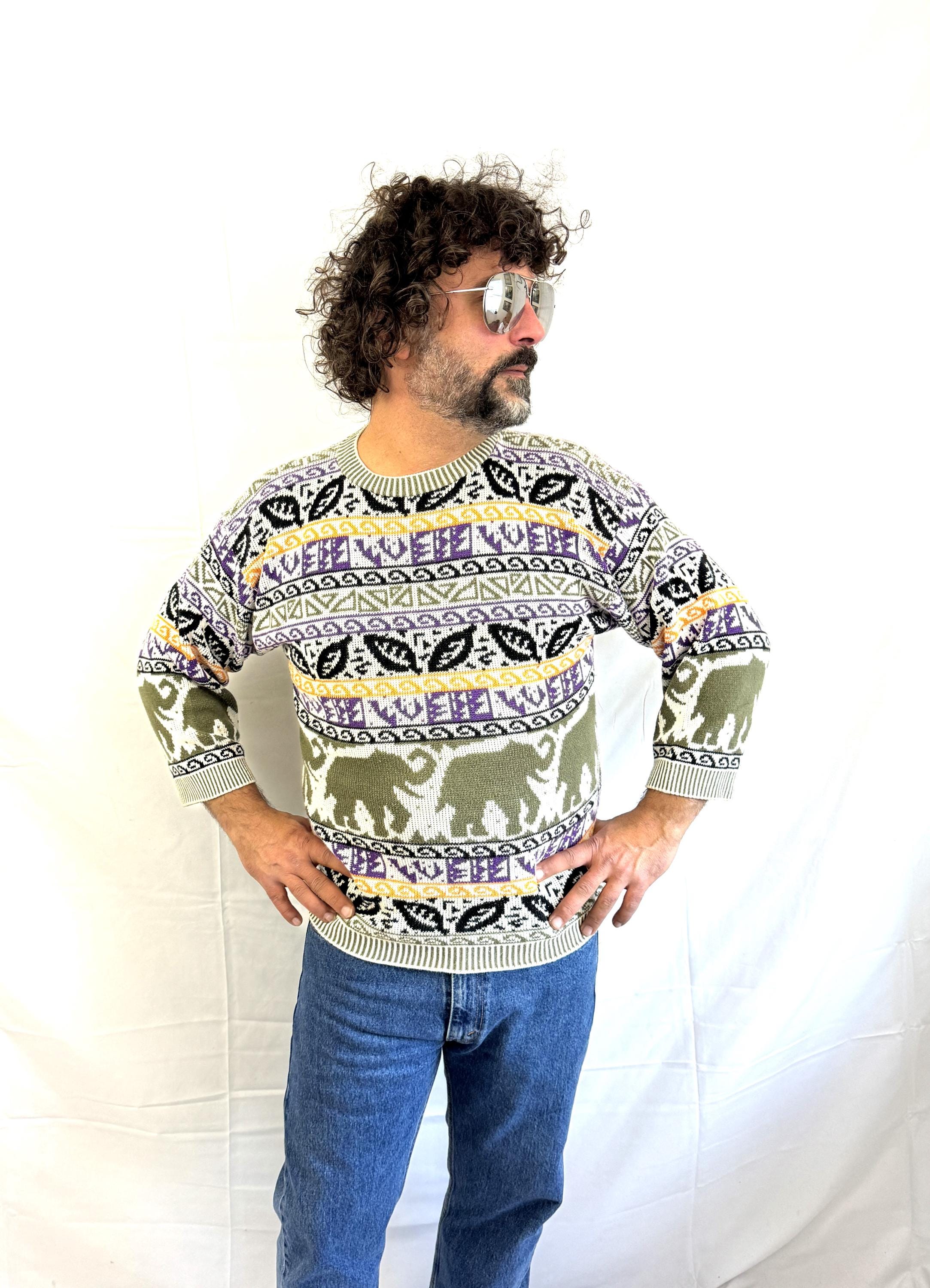 Vintage 1980s 80s 90s Knit Elephant Sweater - Babette and Partners