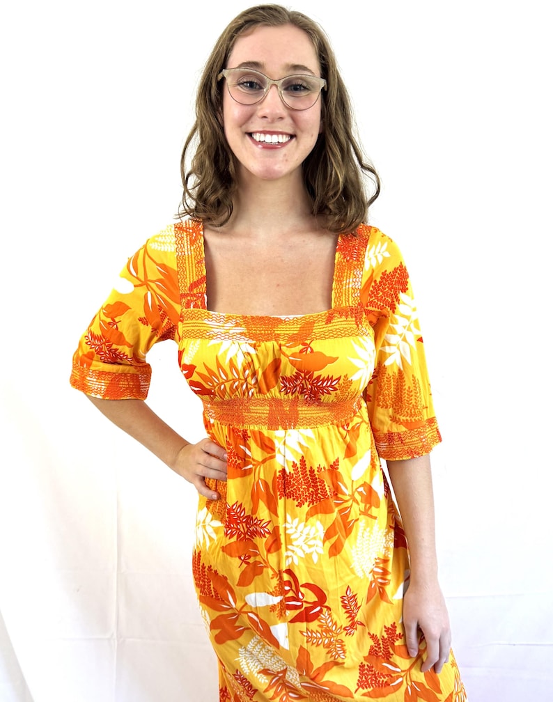 Vintage 1970 70s Fun Hawaiian Floral Tiki Luau Maxi Dress - Young ...