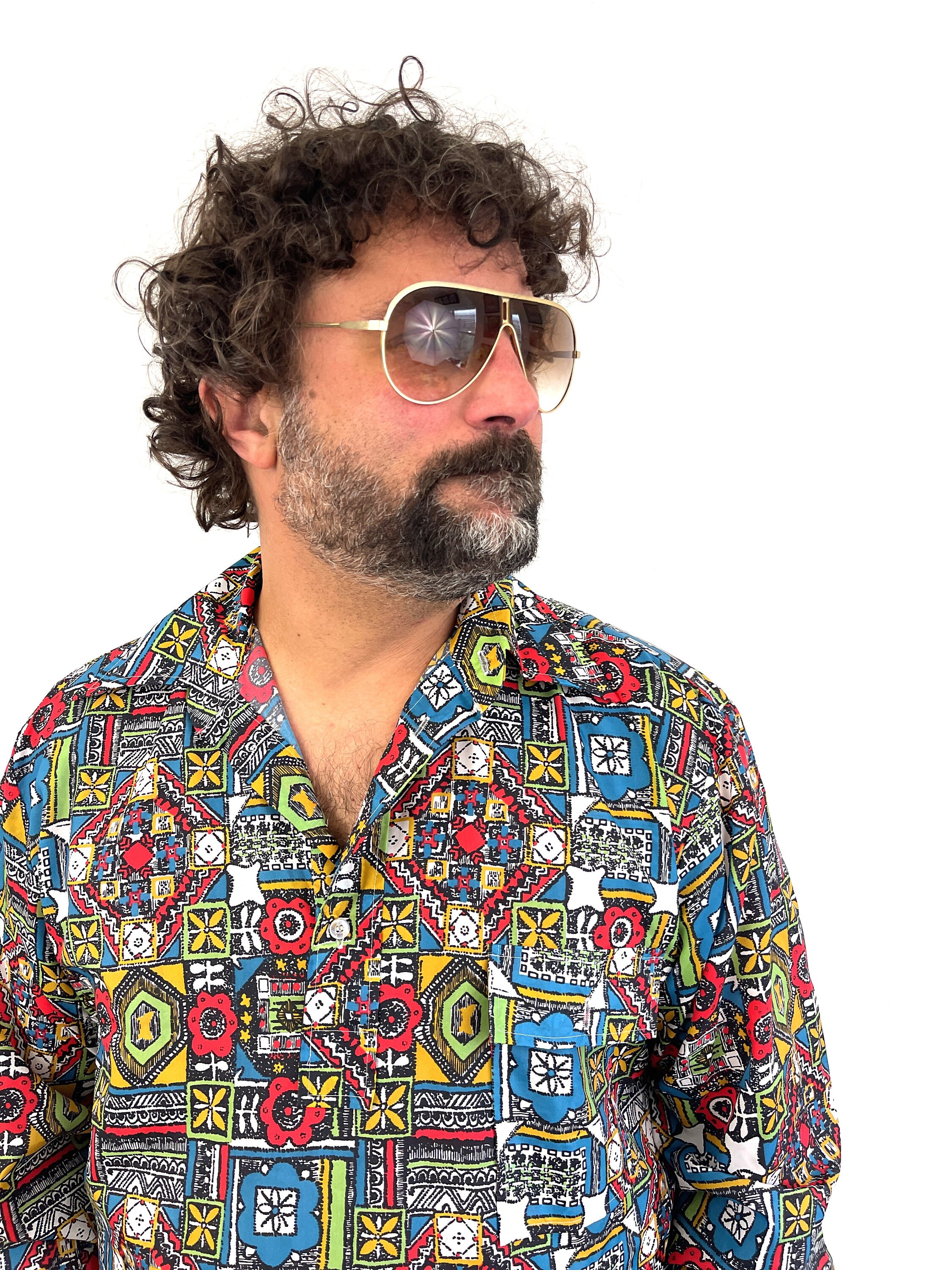 Vintage 70s RARE Psychedelic Nylon Geometric Button up Shirt