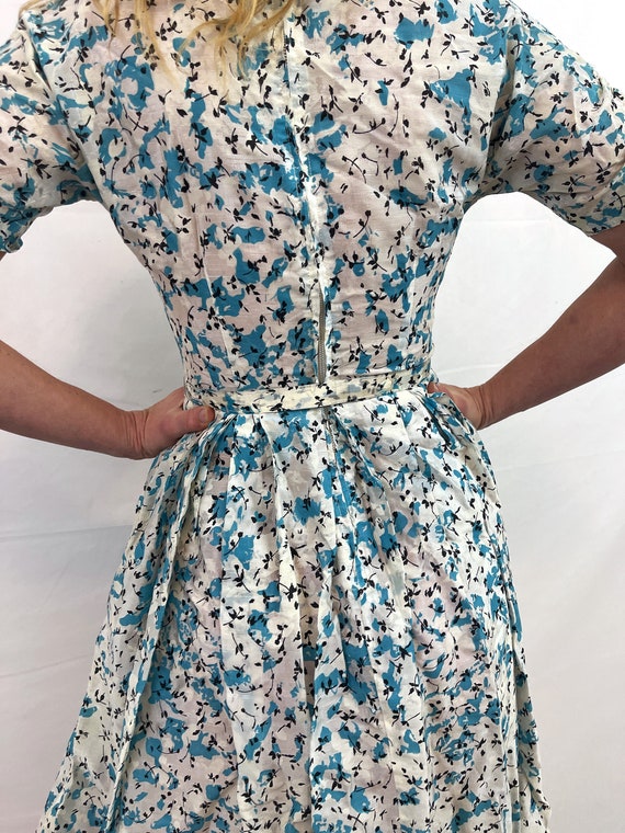 Vintage 1950s 50s Floral Blue White Party Formal … - image 6