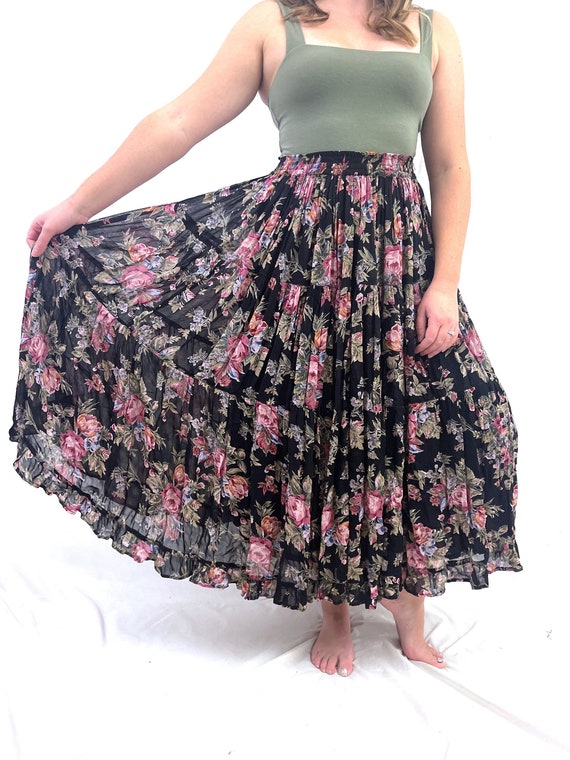 Vintage 1990s 90s Floral Rayon Maxi Skirt - Neo No