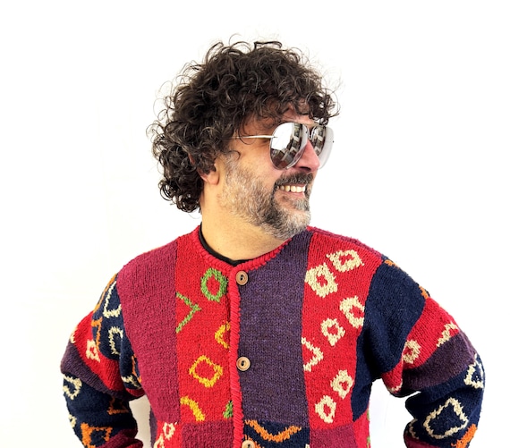 Vintage 90s 1990s Amano Wool Chunky Fun Sweater Cardigan
