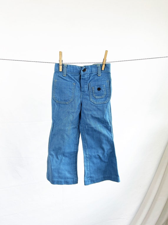 Vintage 1970s 70s KIDS SIZE Denim Jeans Bell Bott… - image 1