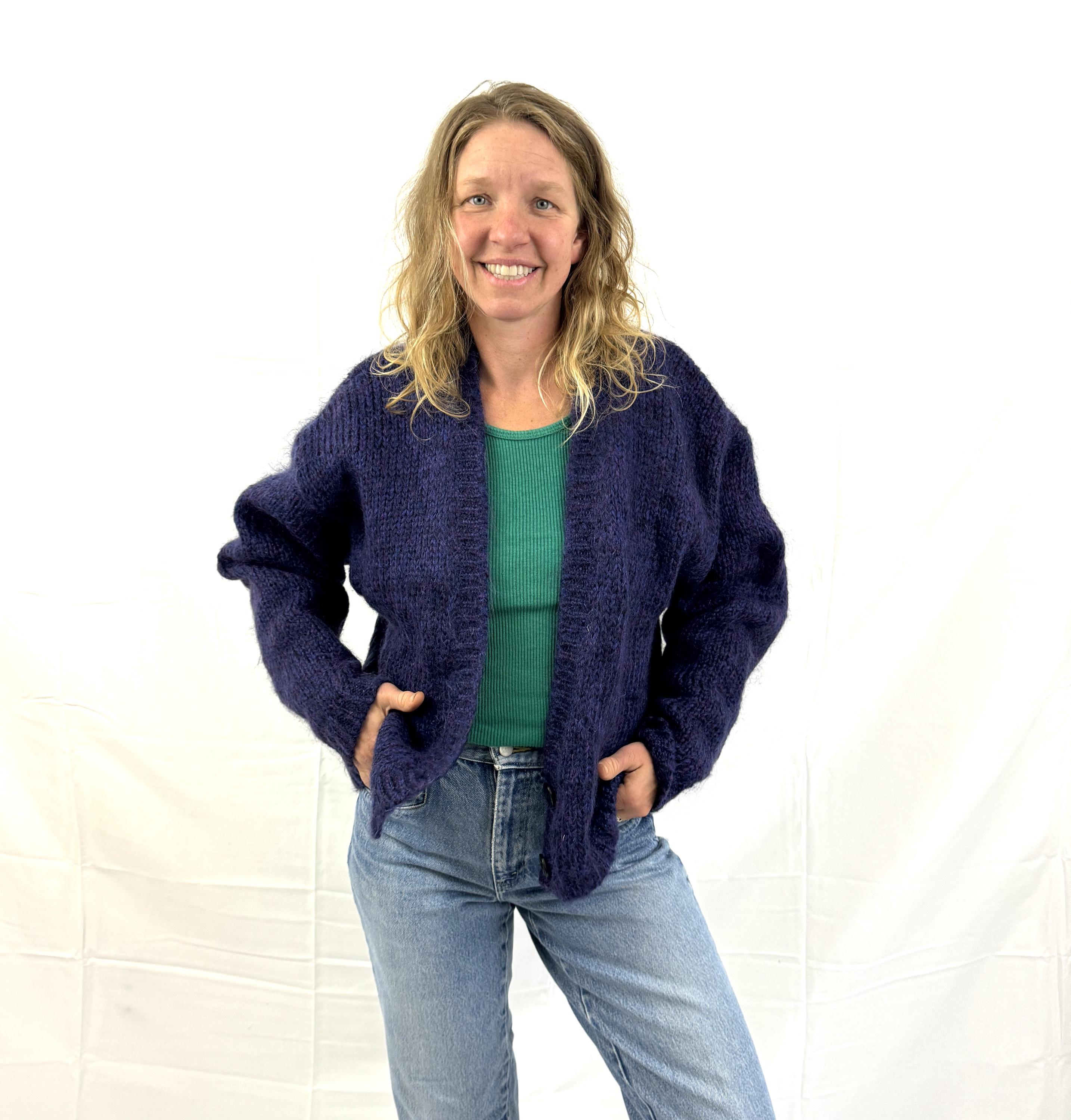 Vintage 90s 1990s Mohair Knit Purple Sweater Cardigan - D.D.