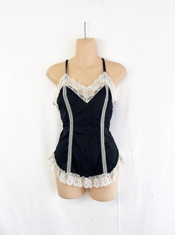 Vintage 1980s 90s Black Lingerie Negligee Teddy Top Bliss New York
