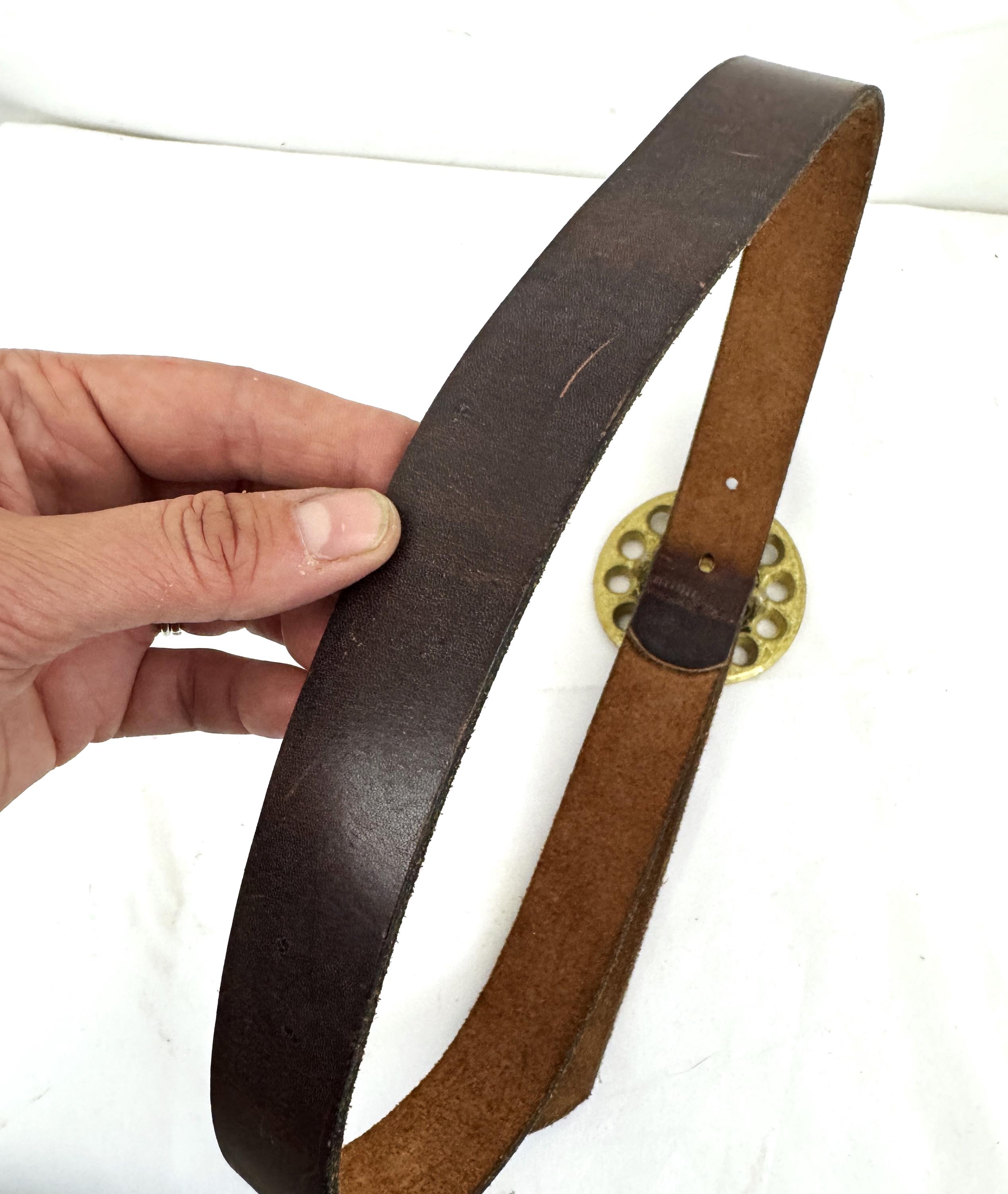 Vintage Leather Belt Brass Buckle - Made in Uruguay - Etsy 