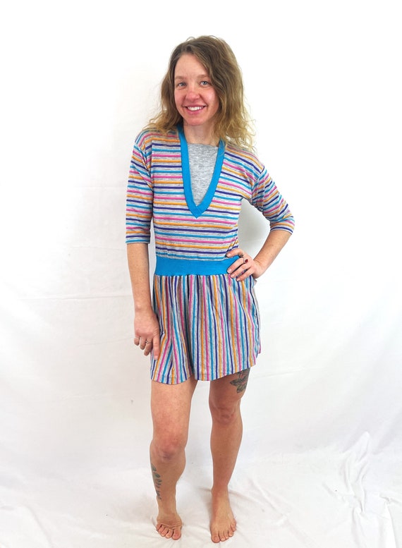 Cutest 70s 80s Striped Rainbow Pastel Summer Dres… - image 1