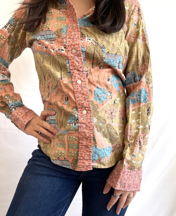 Vintage 1970s 70s Lady Manhattan Button Up Novelt… - image 2