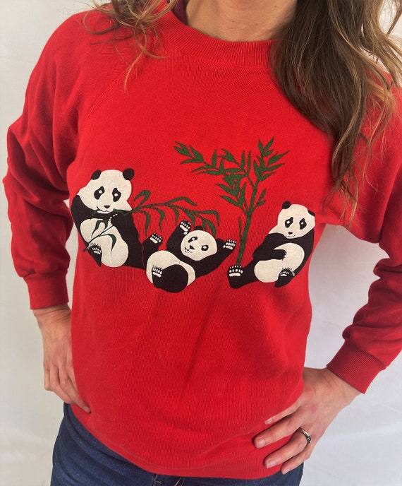 Cute Red Vintage 80s 1980s Panda Bear Sweatshirt - image 2