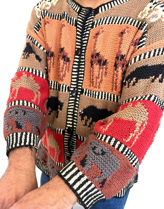 Vintage 80s 90s Knit Animal Fun Cardigan Sweater … - image 3